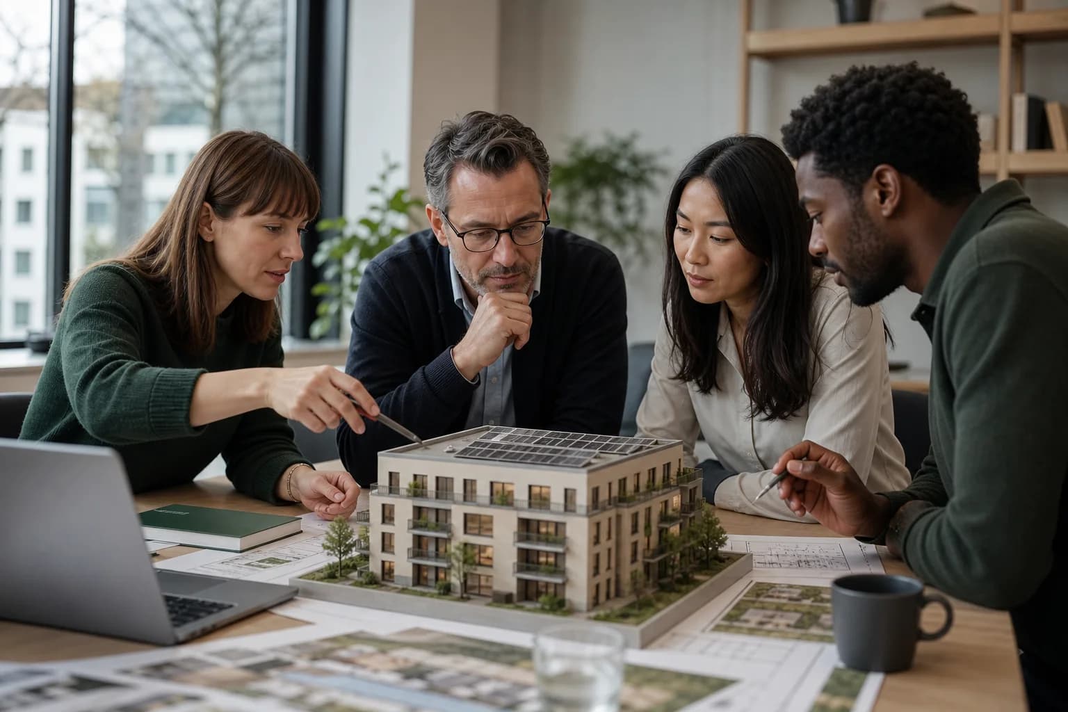 Interdisziplinäres Team arbeitet an einem Wohngebäudemodell