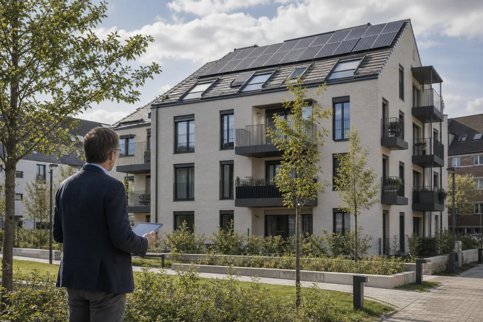 Bestandshalter bewertet ein Mehrfamilienhaus mit Photovoltaik